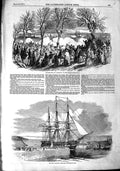 Original Old Antique Print 1851 Saluting Ship St. Lawrence Southampton Dock