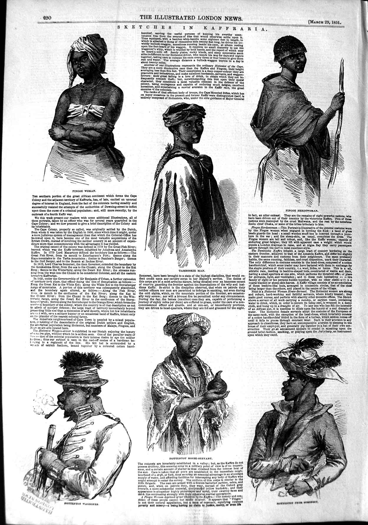 Old Antique Print 1851 Karrraria Tambookie Fingoe Woman Hottentot Servant 19th