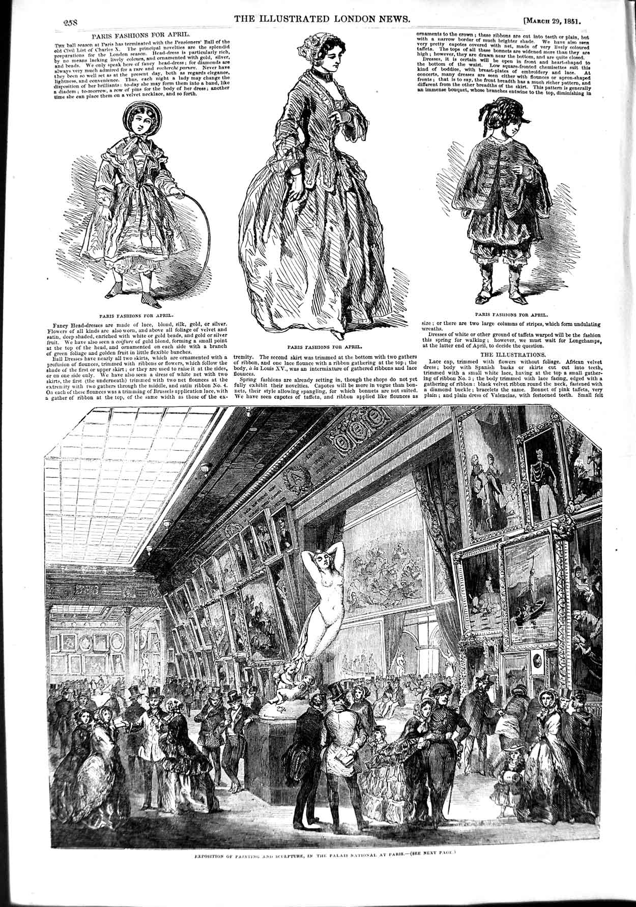 Old Antique Print 1851 Palais National Paris Paintings Sculpture Fashion 19th