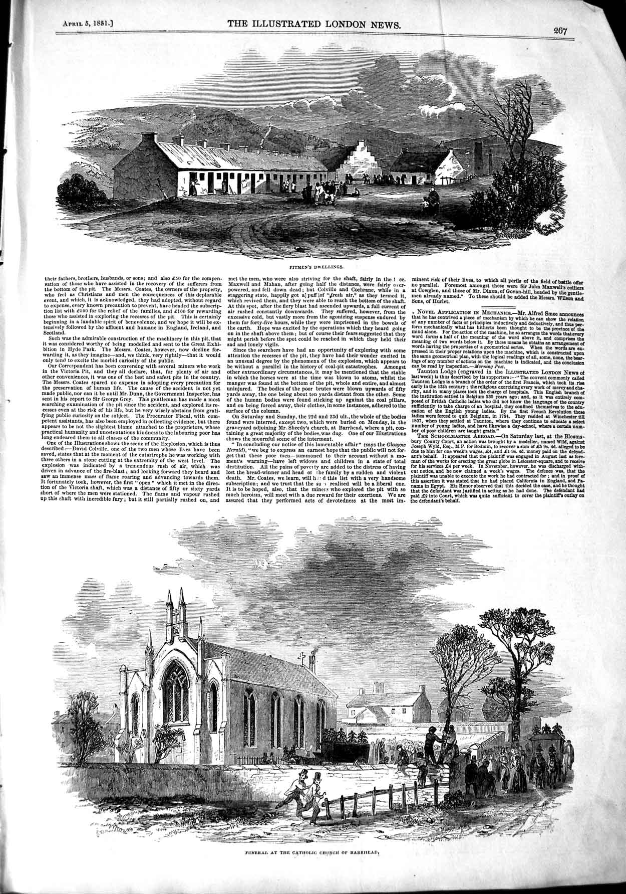 Old Antique Print 1851 Pitmen'S Dwelling Funeral Catholic Church Barrhead 19th