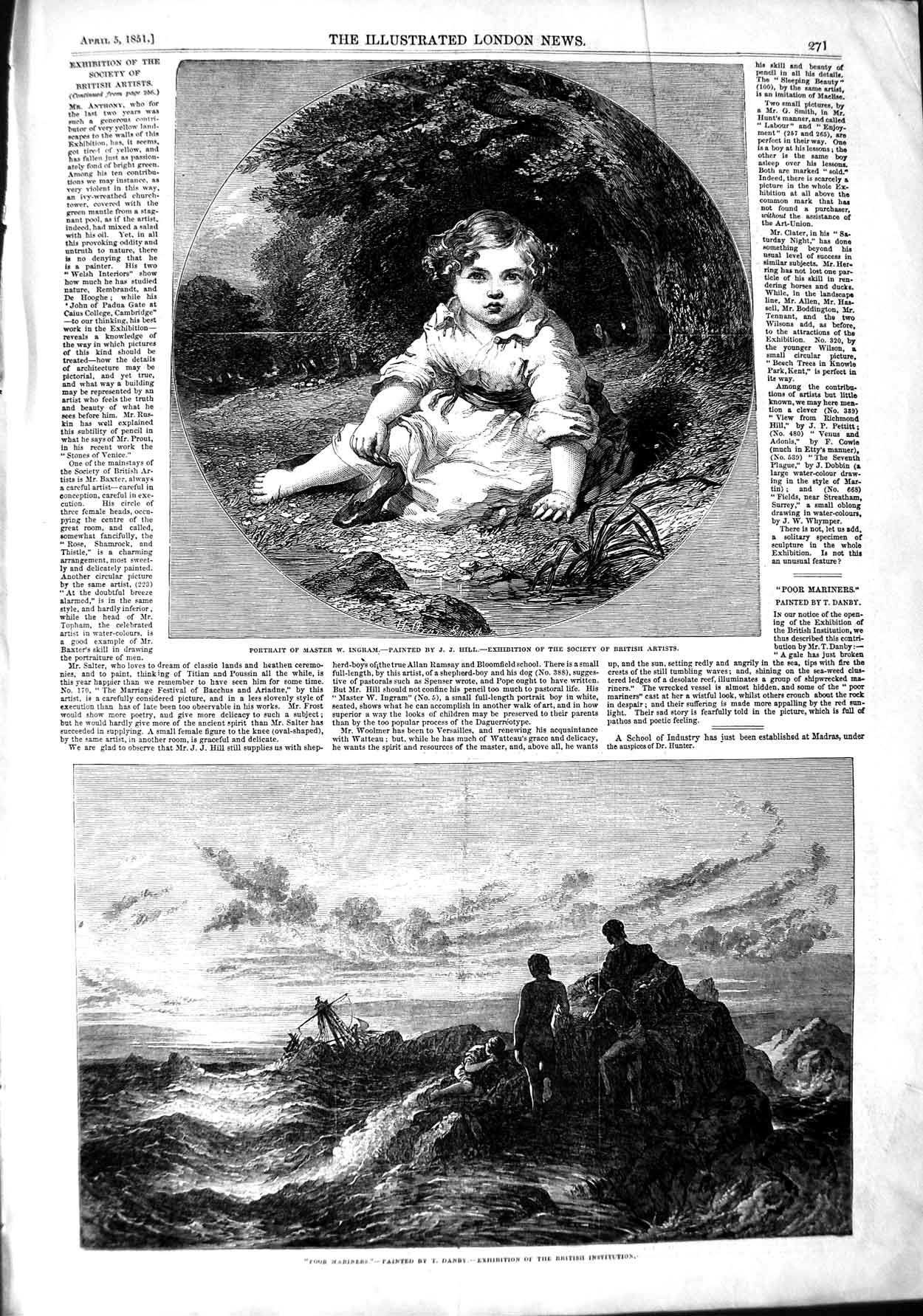 Original Old Antique Print 1851 Poor Mariners Fishing Master Ingram Fine Art