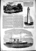 Original Old Antique Print 1851 Prussian War Ship Nix Lighthouse Charles Napier