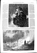 Old Antique Print 1851 Fine Art British Institution Girl Crying Town Fire 19th