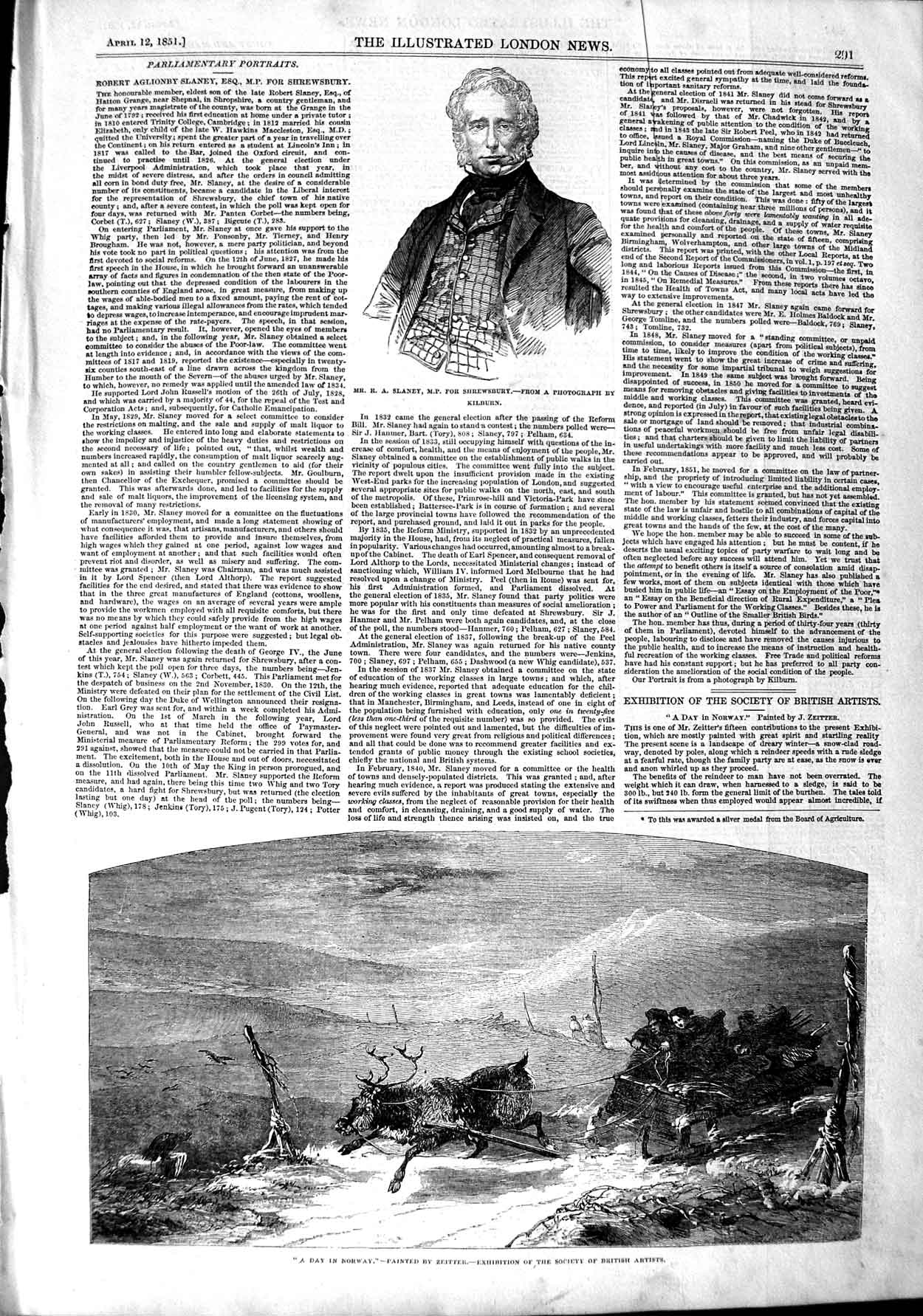 Original Old Antique Print 1851 Scene Norway Zeitter Slaney M.P. Shrewsbury