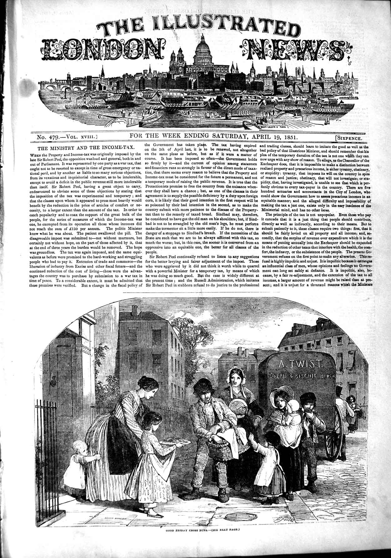 Old Antique Print 1851 Good Friday Hot Cross Buns Children Street Scene 19th