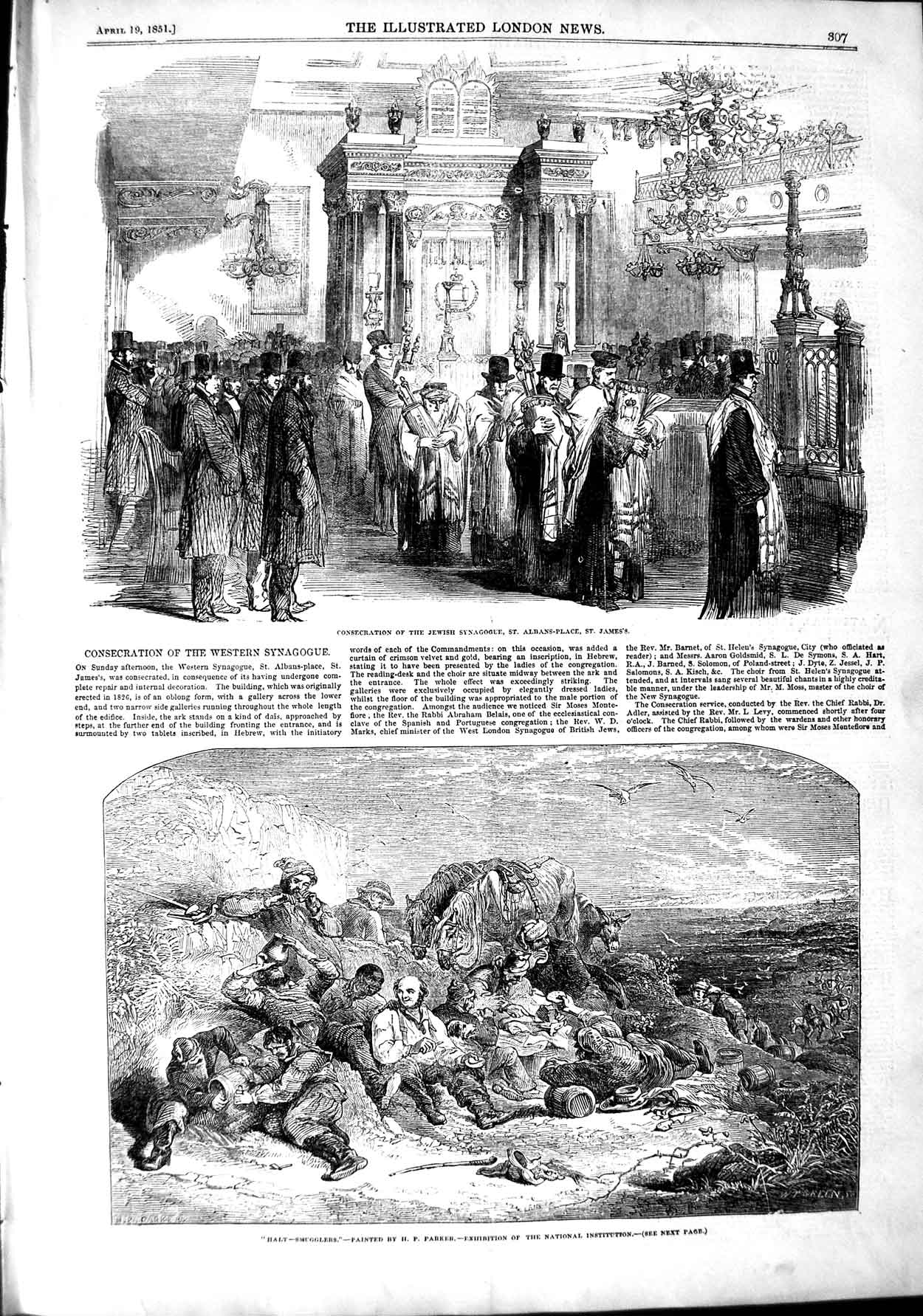 Original Old Antique Print 1851 Smugglers Jewish Synagogue Albans-Palce 19th
