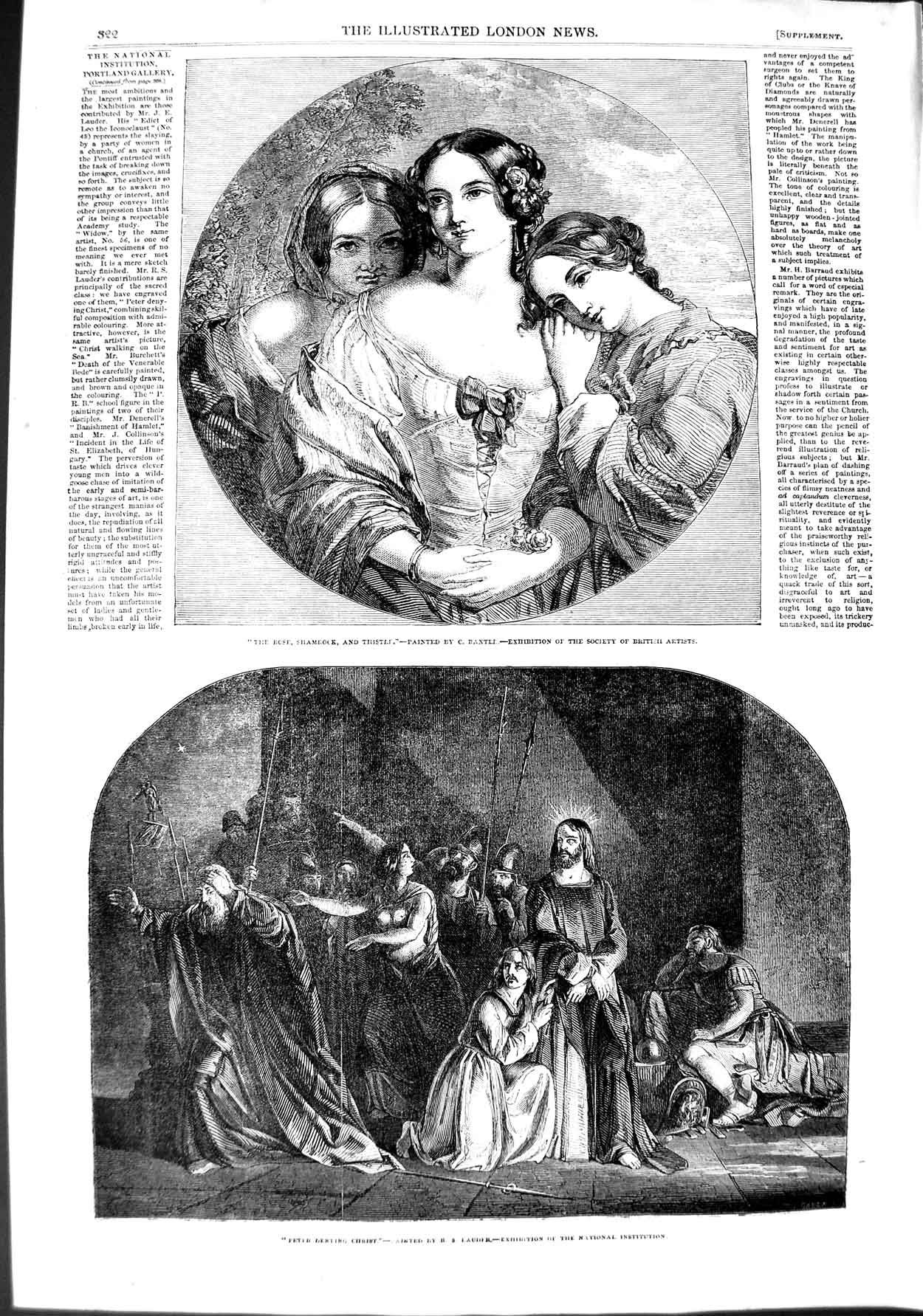 Old Antique Print 1851 Peter Denying Crypt National Institution Art Lady 19th
