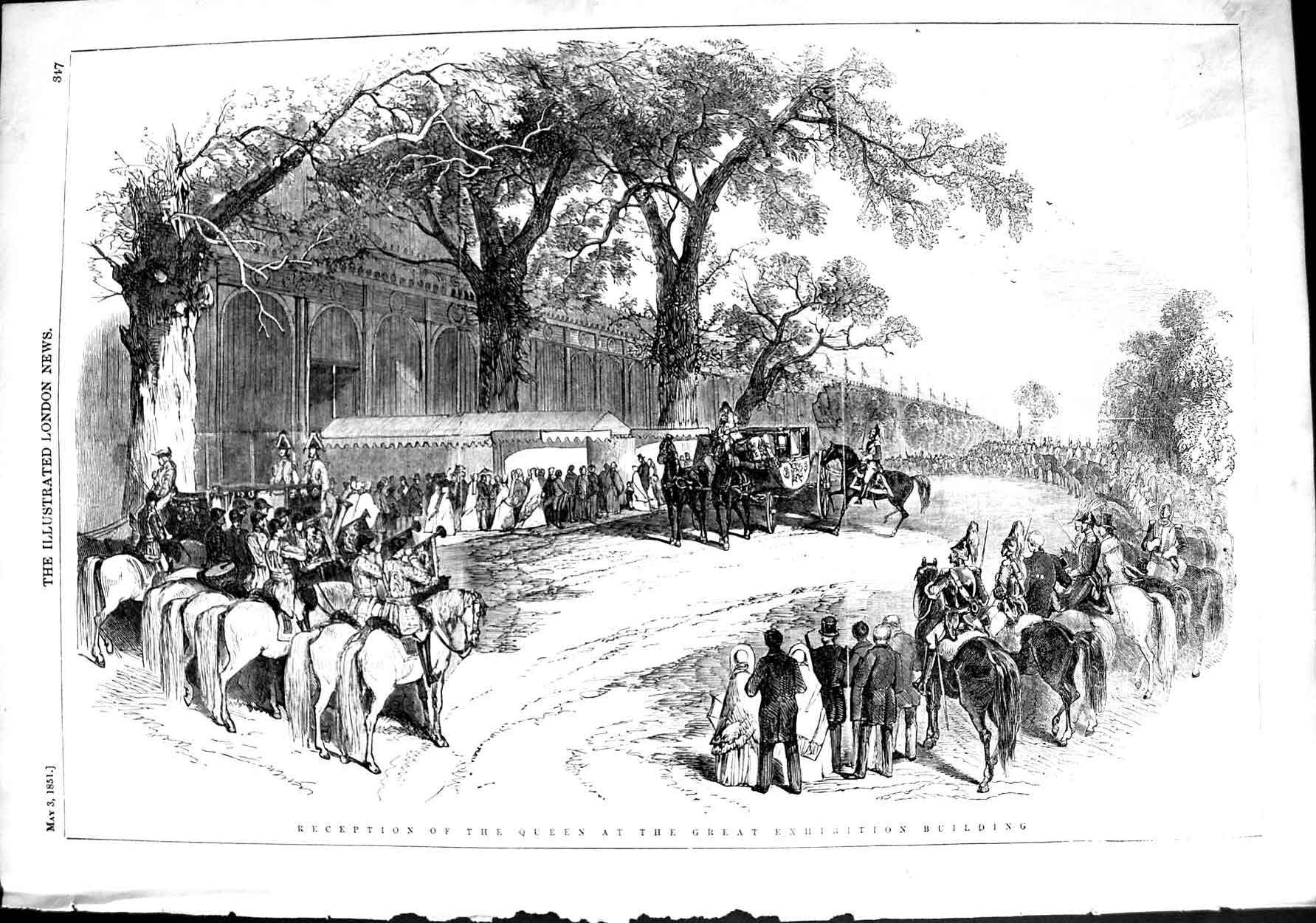 Old Antique Print 1851 Reception Queen England Great Exhibition Building 19th