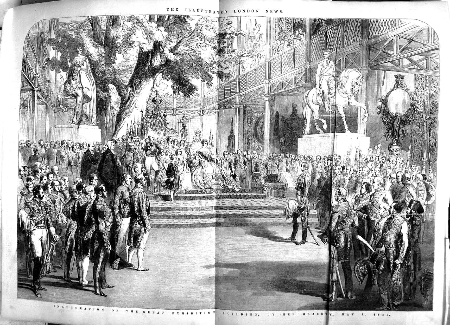Original Old Antique Print 1851 Queen England Inauguration Exhibition B 19th