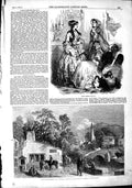 Original Old Antique Print 1851 Paris Fashion Village Smithy Street Scene River