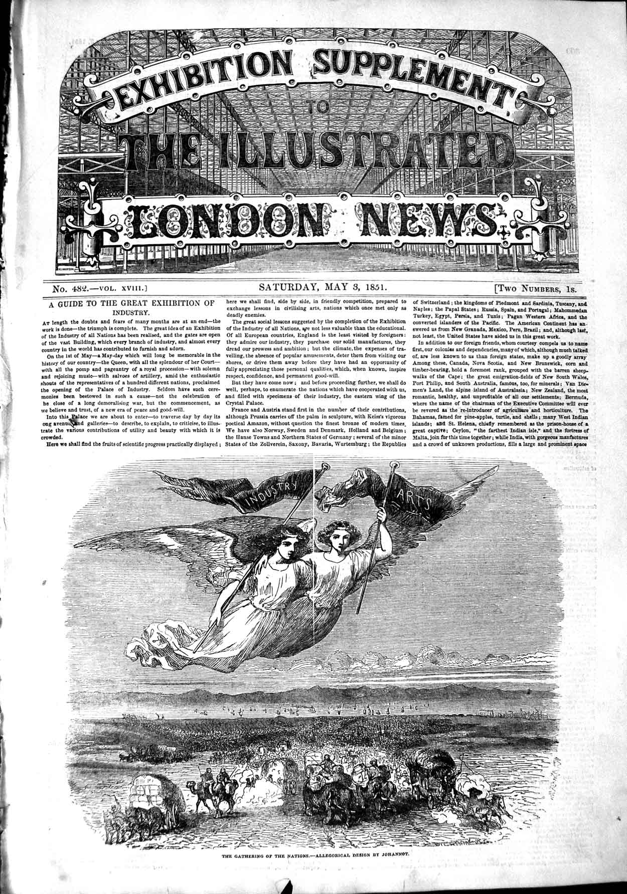 Original Old Antique Print 1851 Gathering Nations Allegorical Design Johannot