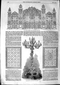 Old Antique Print 1851 Iron Gates Cottam Hallen Candelabrum Stone Design 19th