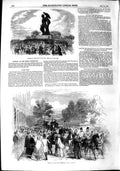 Original Old Antique Print 1851 Hyde Park Great Exhibition Statue Horses 19th
