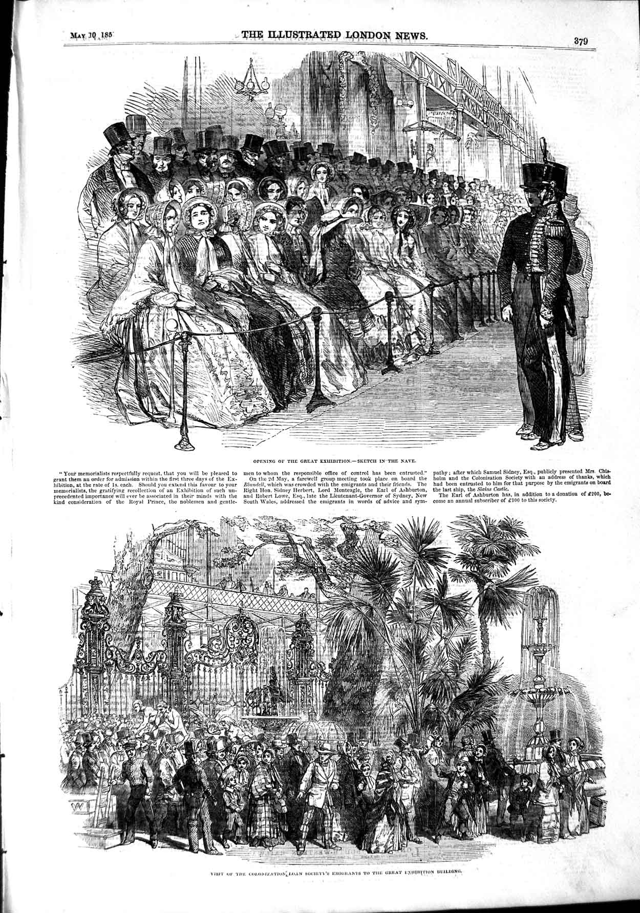 Original Old Antique Print 1851 Great Exhibition Colonization Society Em 19th
