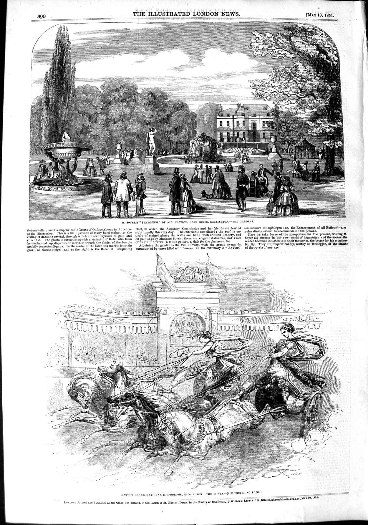 Original Old Antique Print 1851 Soyer Gore House Kensington Batty Hippodrom 19th