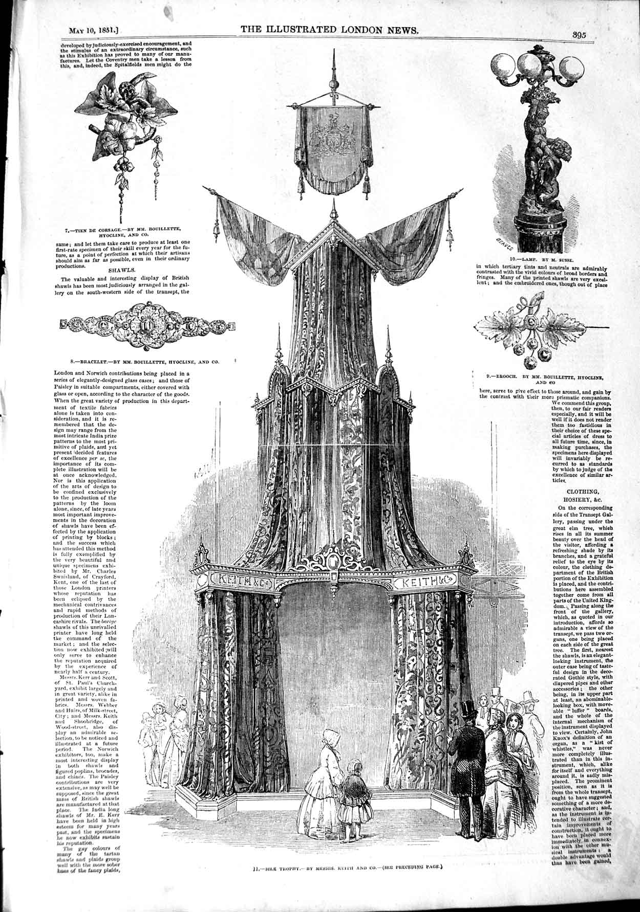 Old Antique Print 1851 Silk Trophy Tien Corsage Lamp Susse Brooch Keith 19th