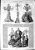 Original Old Antique Print 1851 Bronze Statues Vittory Candelabrum Andre Sharp