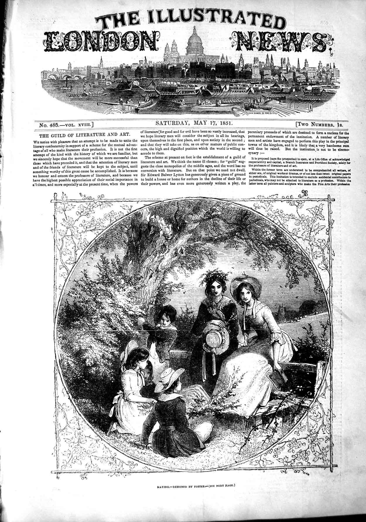 Original Old Antique Print 1851 Scene Maying Ladies Children Country Victorian