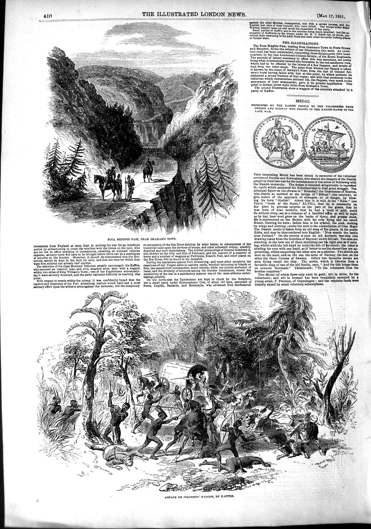 Old Antique Print 1851 Ecca Heights Graham'S Town Colonist Waggon Kaffirs 19th