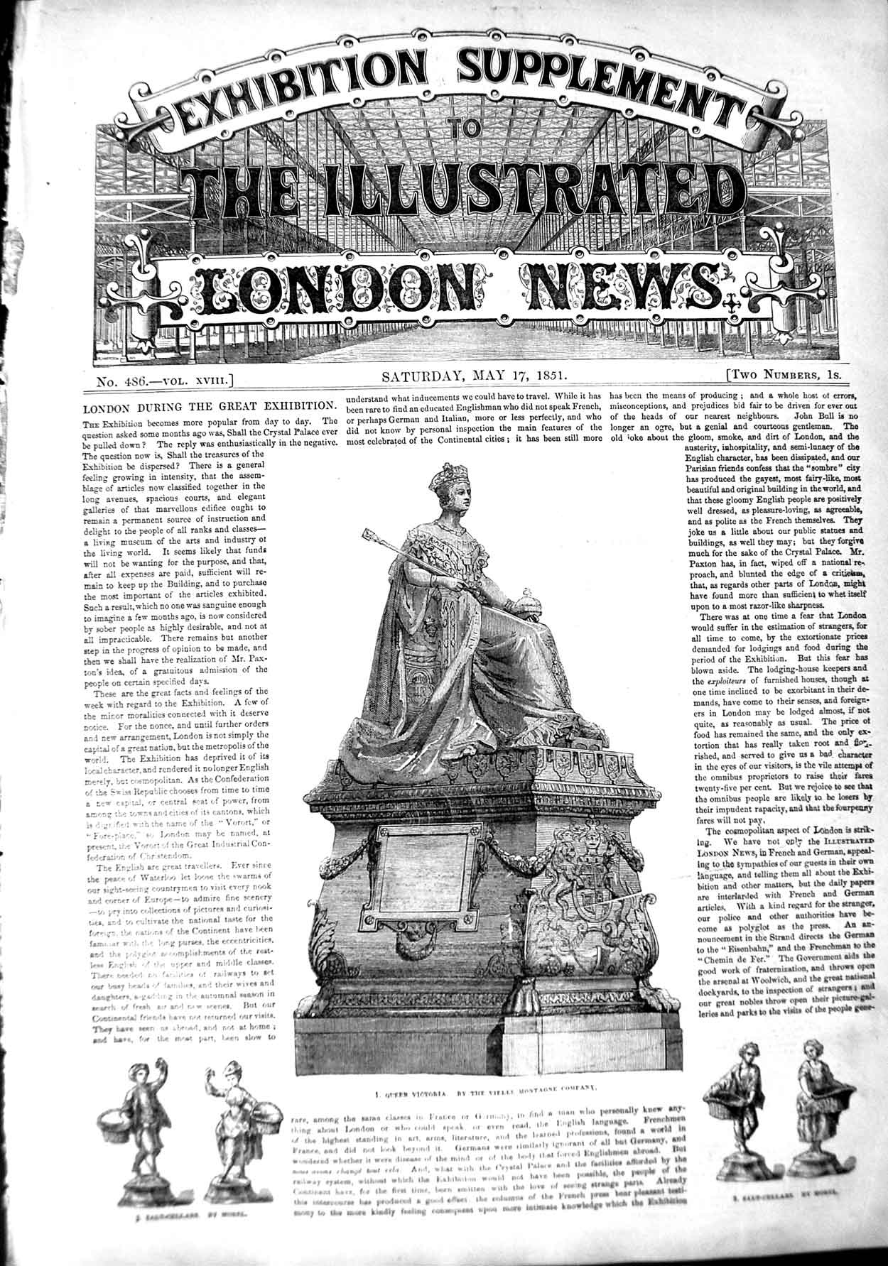 Original Old Antique Print 1851 Queen Victoria Statue Vielle Montagne Company