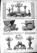 Old Antique Print 1851 Plate Smith Nicholson Elizabethan Furniture Bronze 19th