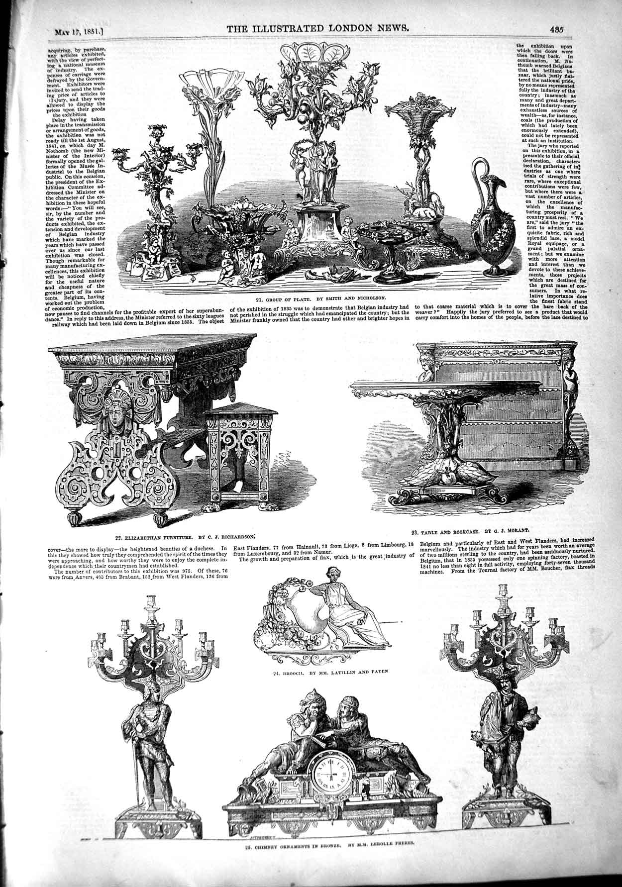 Old Antique Print 1851 Plate Smith Nicholson Elizabethan Furniture Bronze 19th
