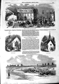 Original Old Antique Print 1851 Merton Church Morden Cock Inn Tattenham Horses