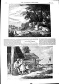Old Antique Print 1851 Milking Cows Archers Children Bridgewater Gallery 19th