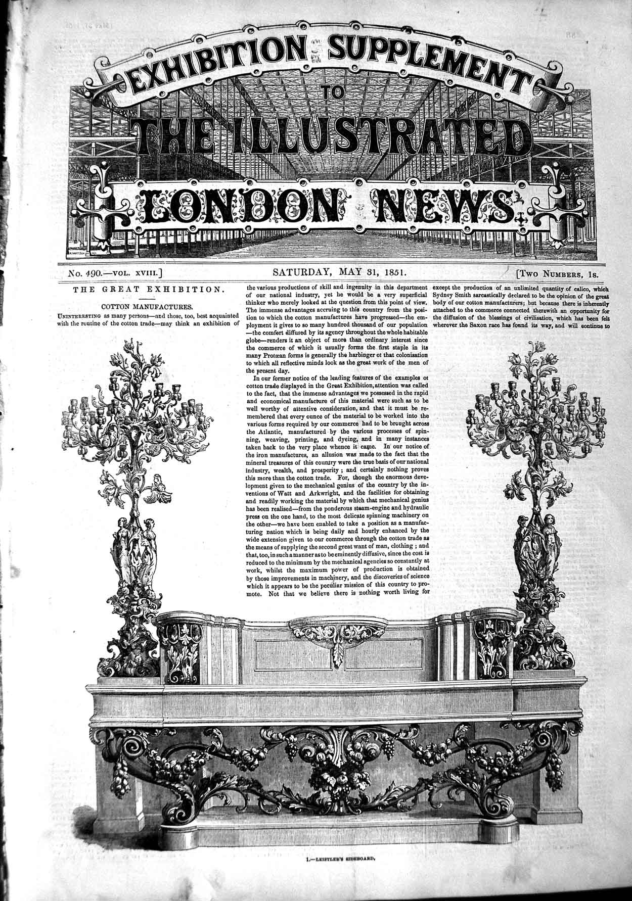 Original Old Antique Print 1851 Great Exhibition Leistler'S Sideboard Furniture
