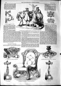 Old Antique Print 1851 Arm Chair Paper Mache Candelabrum Silver Inkstand 19th