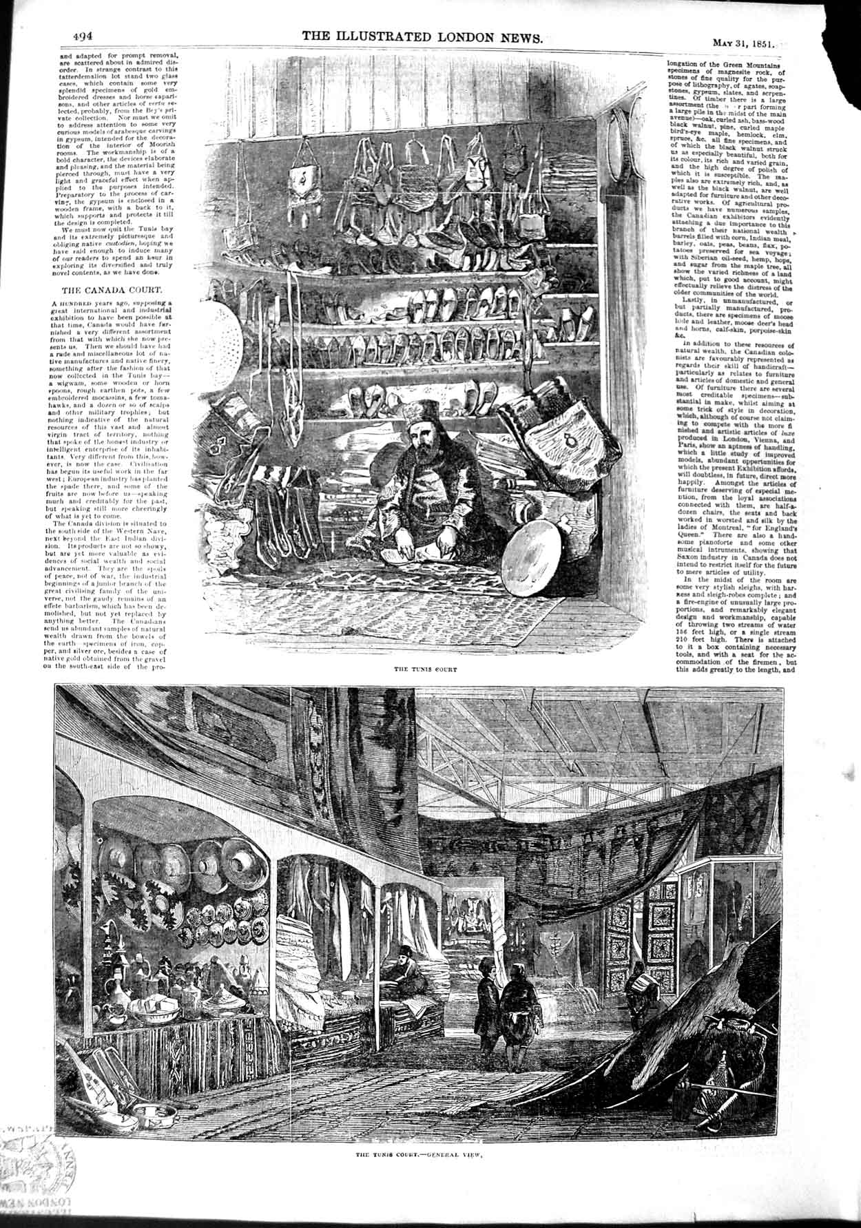 Original Old Antique Print 1851 Tunis Court Exhibition Judkin'S Heald Victorian