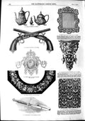 Old Antique Print 1851 Mirror Sconce Toledo Sword Ornaments Silver Vase 19th