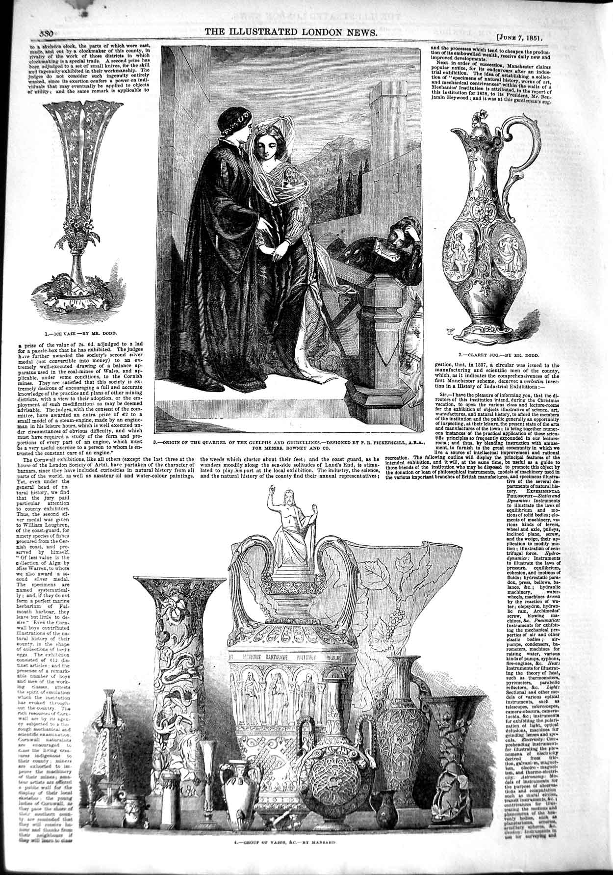 Old Antique Print 1851 Vases Claret Jug Guelphs Ghibellines Pickersgill 19th