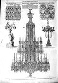 Original Old Antique Print 1851 Chandelier Perry Stork Potts Paper Victorian