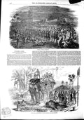 Old Antique Print 1851 India Sonthal Dance Moonlight Beerbhoom Elephant 19th