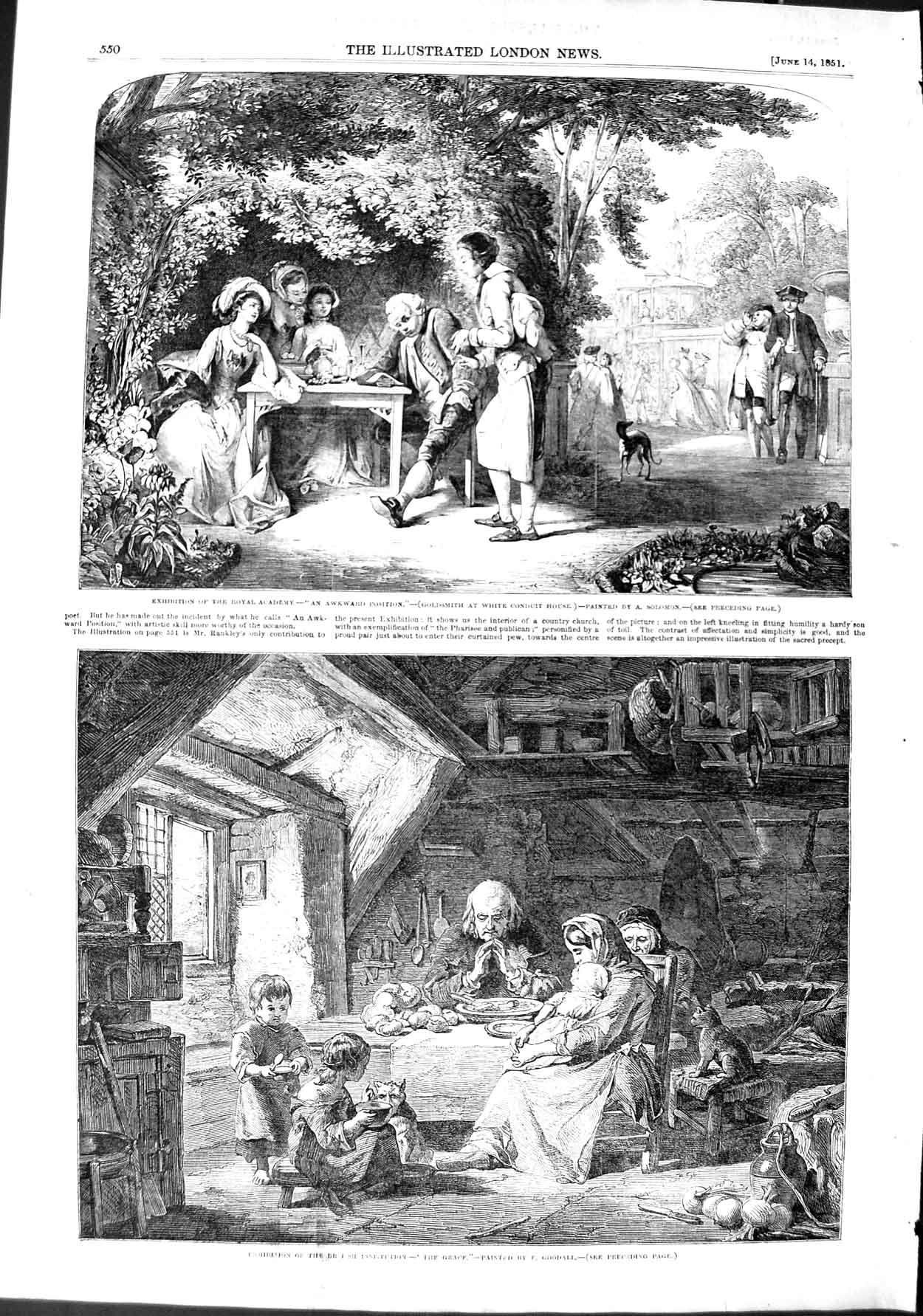 Original Old Antique Print 1851 Gsmith White Conduit House Family Home Dinner