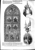 Original Old Antique Print 1851 Stained Glass Window Monument Lectern Cathedral