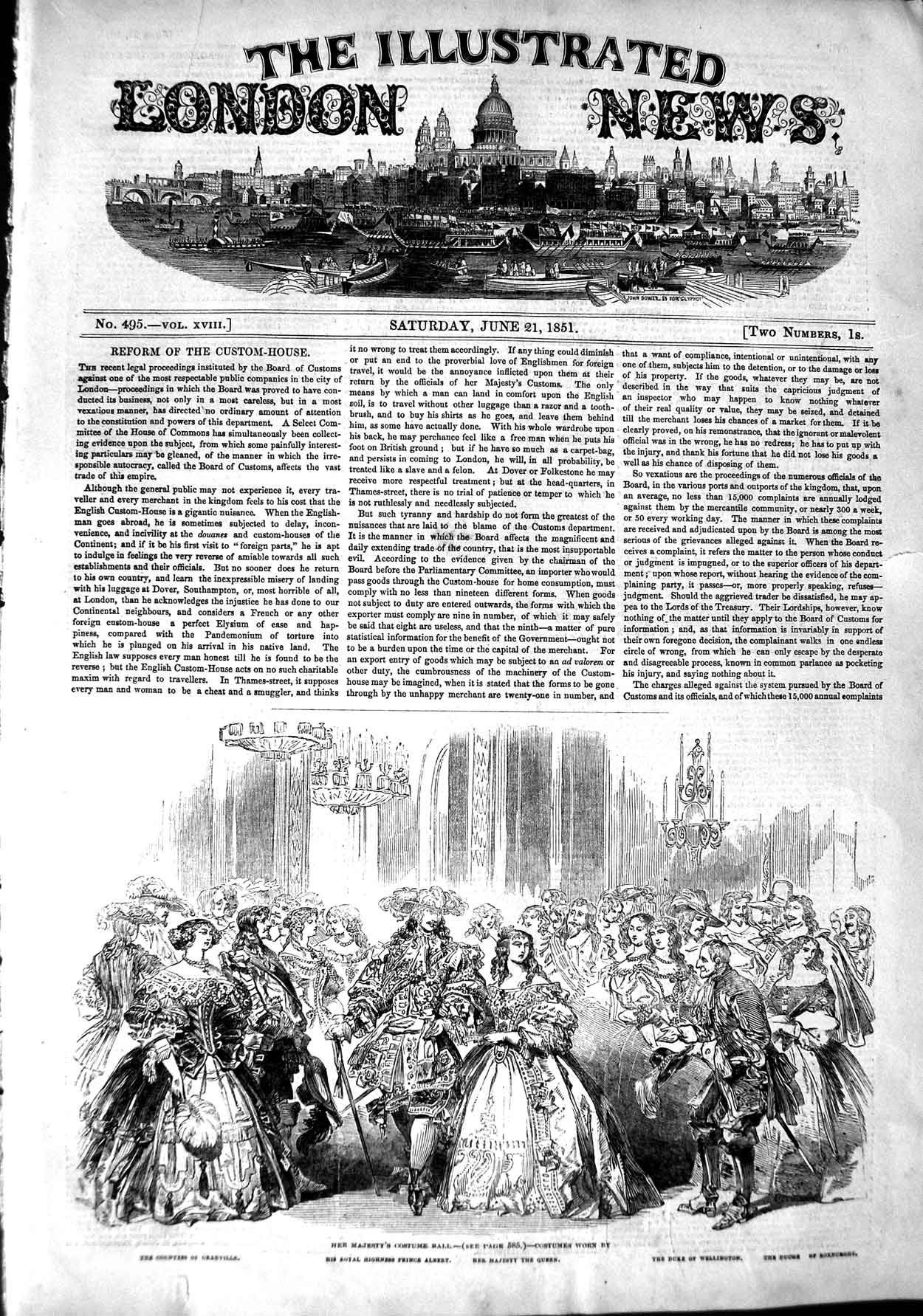 Old Antique Print 1851 Queen England Costume Ball Prince Albert Granville 19th