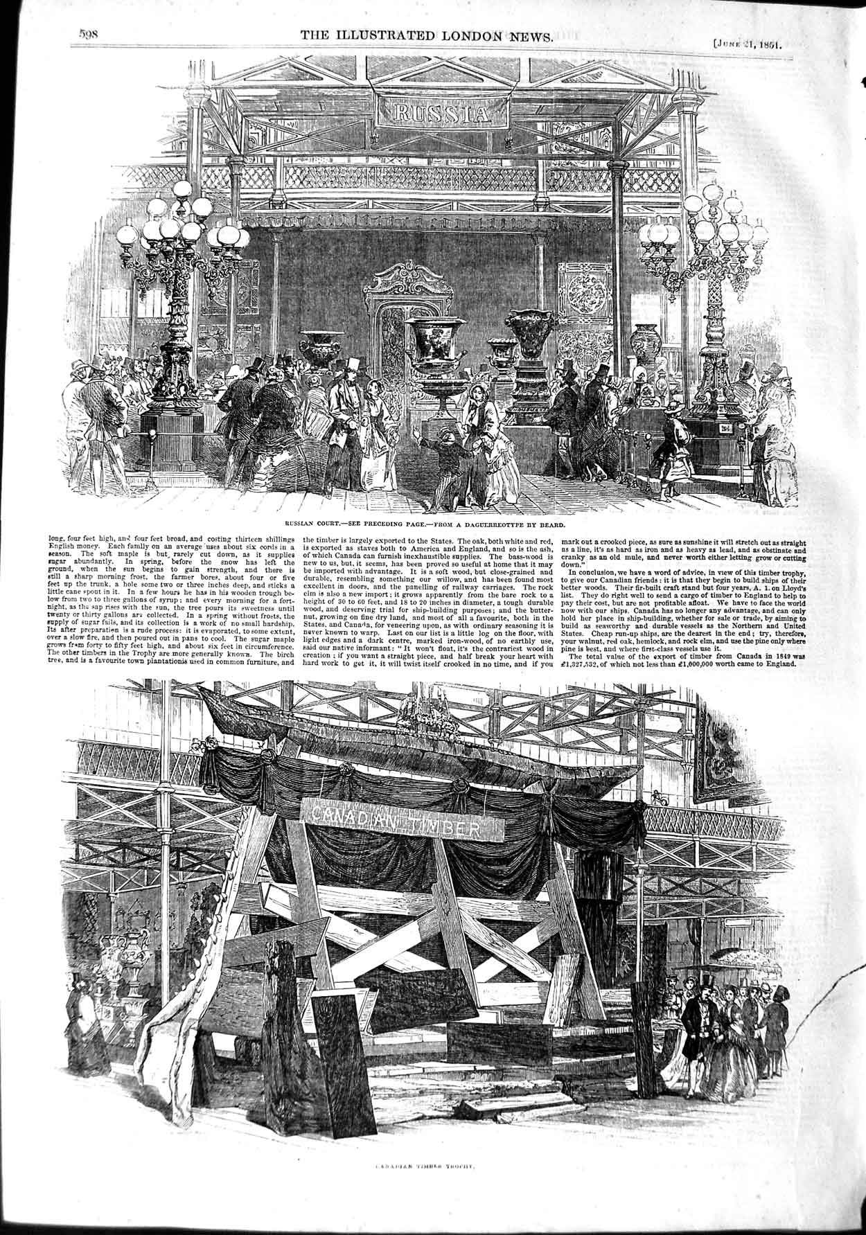 Original Old Antique Print 1851 Russian Court Canadian Timer Trophy Victorian