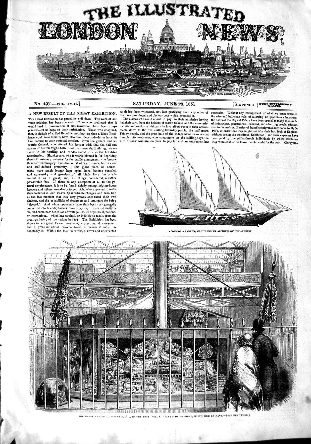 Old Antique Print 1851 Great Exhibition Jewels Model Ship Sampan Indian 19th