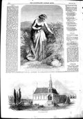 Original Old Antique Print 1851 Marble Church Tinos Lily Beautiful Woman 19th