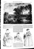 Old Antique Print 1851 Paris Fashion Royal Academy Art River Cattle Tree 19th