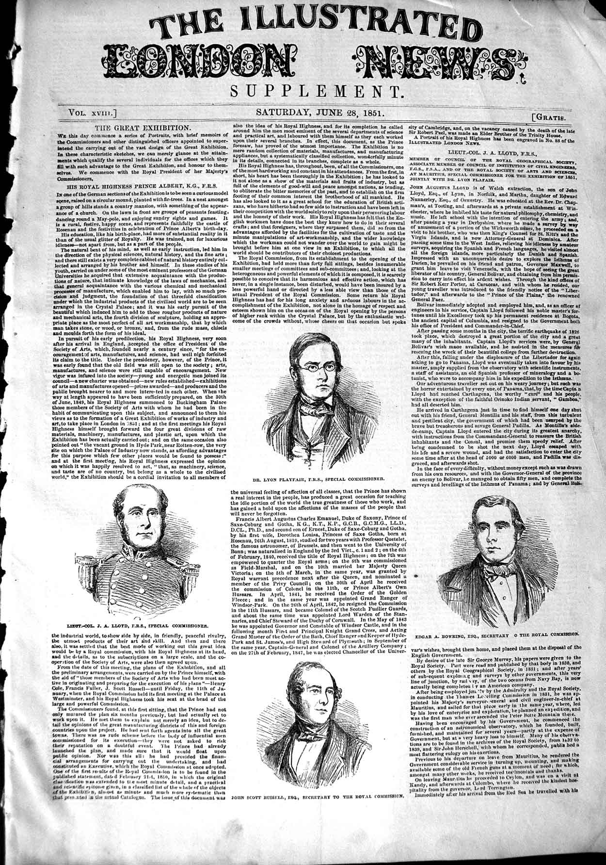 Old Antique Print 1851 Lyon Playfair Lloyd Bowring Russell Commissioner 19th