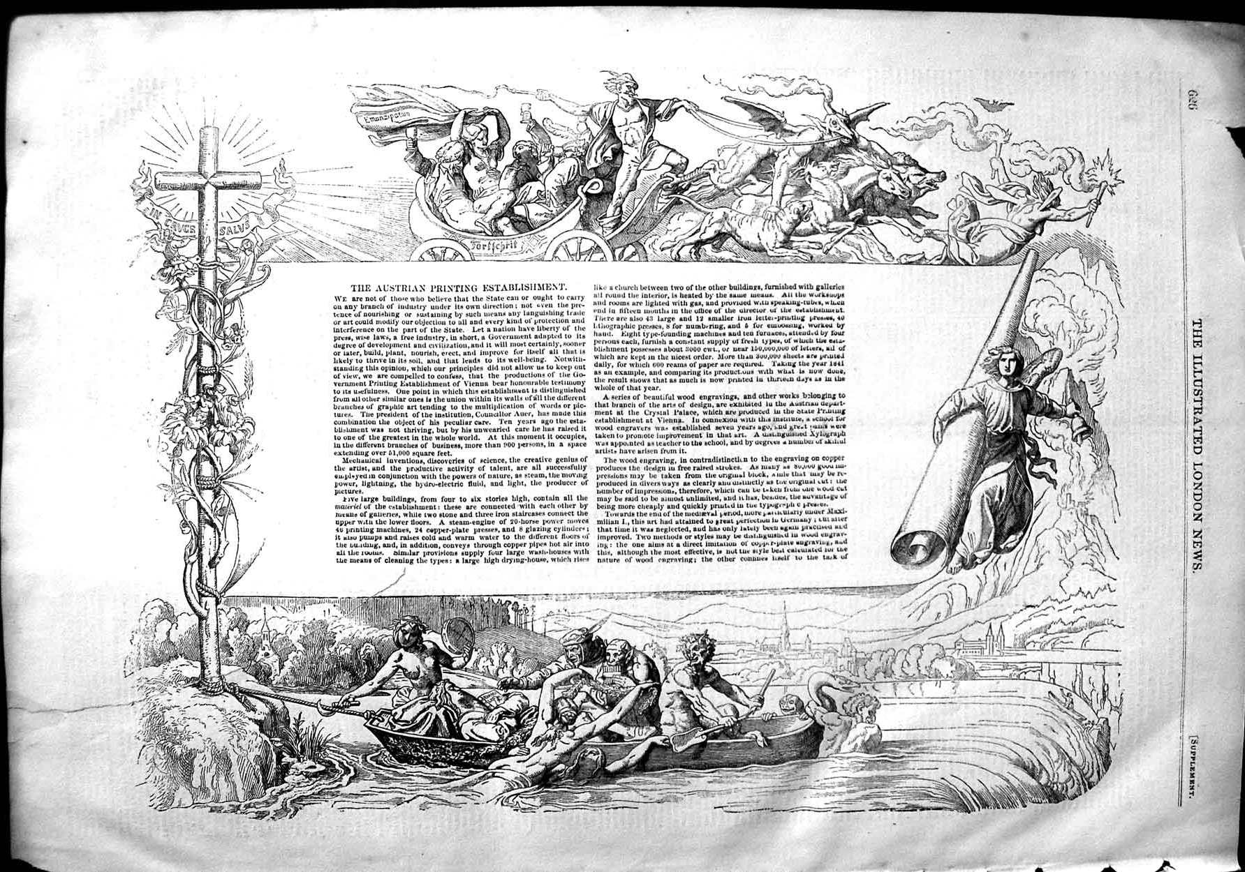 Original Old Antique Print 1851 Austrian Ing Establishment Angels River Boat