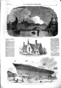 Original Old Antique Print 1851 Fire Montague-Close London Bridge Amazon Ship