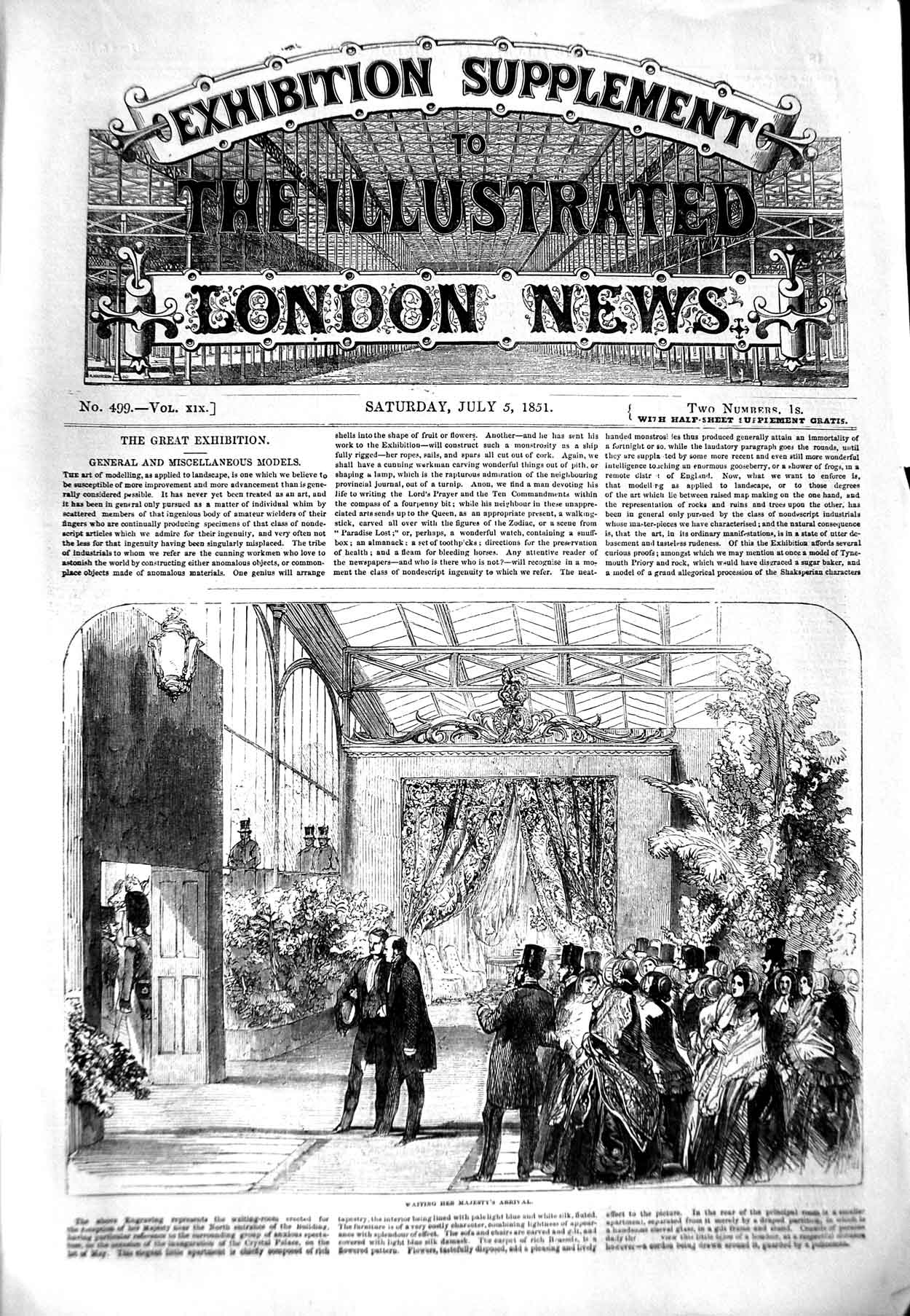 Original Old Antique Print 1851 Great Exhibition Queen England People Victorian