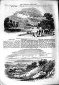 Original Old Antique Print 1851 Shrubland Park Ipswich Stoke Hill Prince Albert