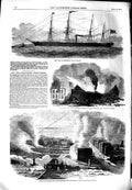 Original Old Antique Print 1851 City Manchester Ship Fire San Francisco 19th
