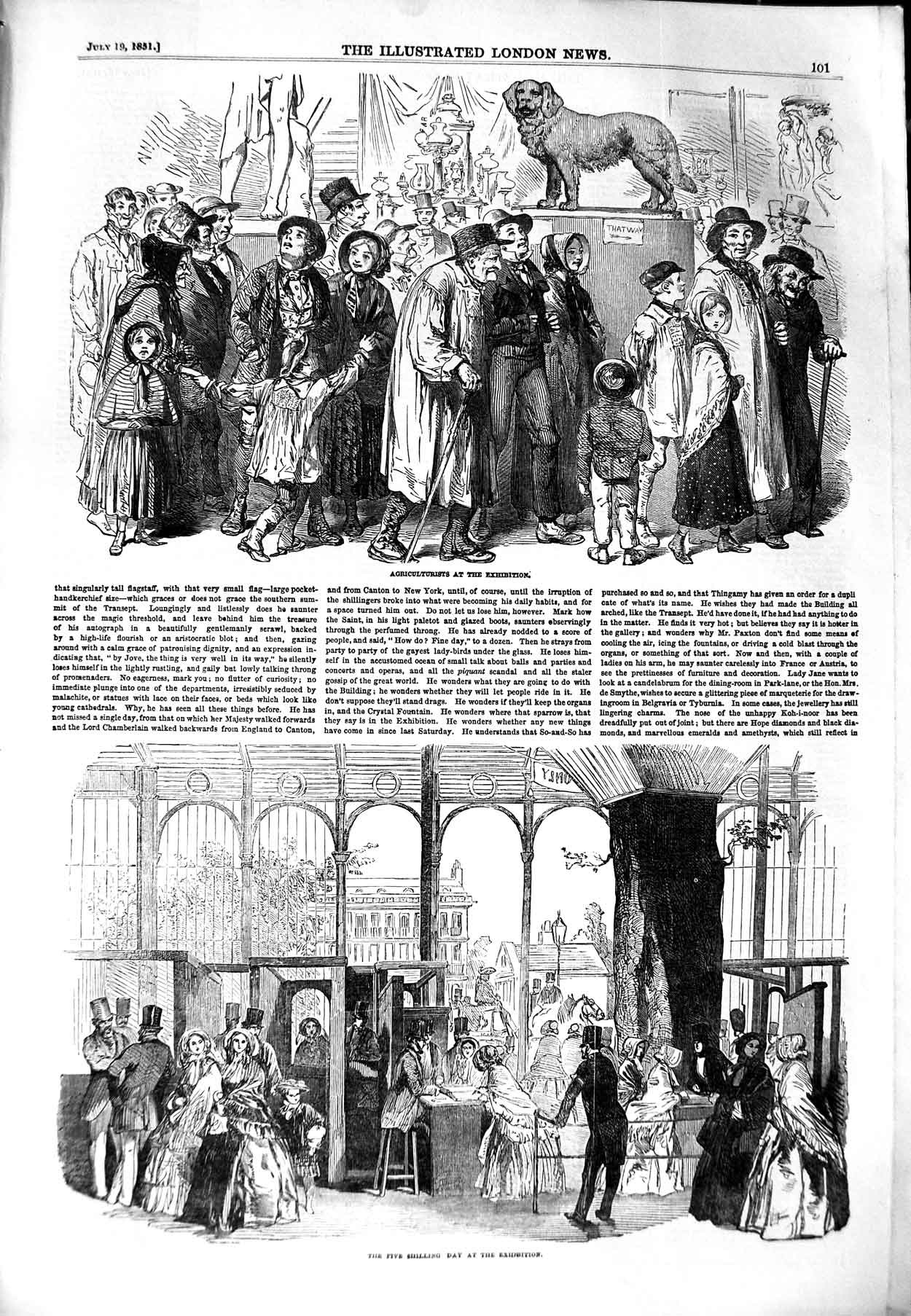 Original Old Antique Print 1851 Five Shilling Day Great Exhibition Agri 19th