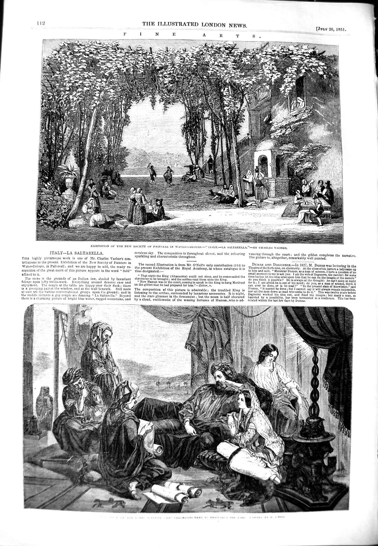 Old Antique Print 1851 Chronicles Ahasuerus King Italy Saltrella Vacher 19th